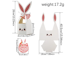 Detailed view of 3D Easter bunny gift box with Happy Easter egg tag and size specs