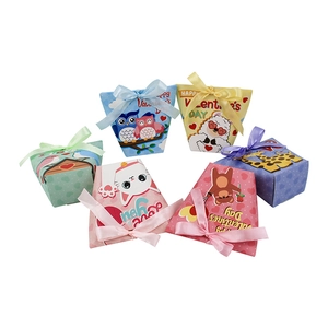 Set of 6 cute animal Valentine's Day gift boxes with cartoon designs and silk ribbons