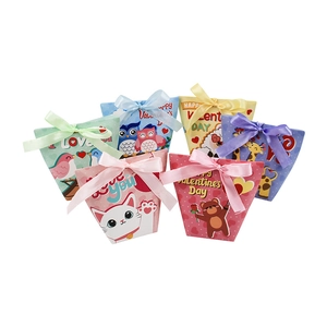 Cartoon animal Valentine's Day gift boxes with colorful ribbons for candies and cookies