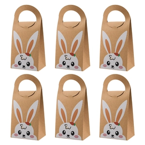 Set of 6 Easter bunny kraft paper gift bags with handles and cute rabbit prints