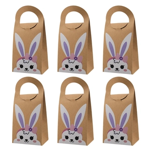 Six-pack Easter bunny kraft paper gift bags with cute cartoon rabbit ears and handles