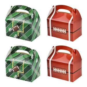 Super Bowl football party favor boxes with green field and brown leather textures