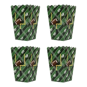 Set of 4 American football theme popcorn boxes with green field and goal post design