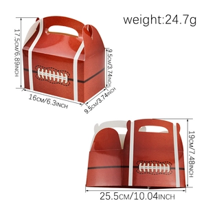 Football themed paper gift box with brown leather texture and white stitching details