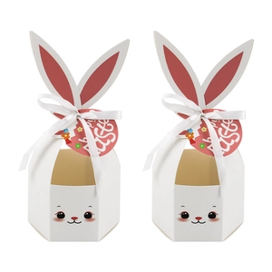 Easter Rabbit Shape Paper Gift Boxes With Ribbon Bow For Spring Party Favor Treat Packaging Candy Box Cute Bunny 3D Ears