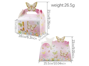 Detailed dimension guide for pink butterfly gift box with 16x9.7x21cm assembly size