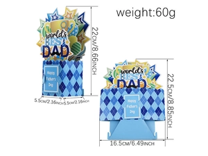 Detailed dimensions of 3D Father's Day card with World's Best Dad trophy design