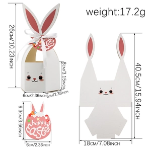 Easter 3D bunny gift box with long ears, cute pink bow and Happy Easter tag