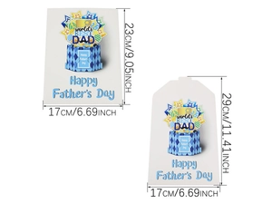 Detailed view of 3D pop-up Father's Day card with World's Best Dad trophy and blue envelope