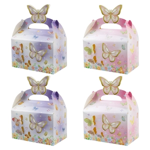 Romantic Butterfly Gift Box 3D Handle White Cardboard Candy Box For Wedding Birthday Party Floral Packaging Treat Box