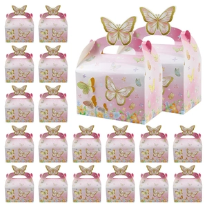 Pink butterfly gift boxes with 3D paper butterflies and floral patterns for party favors
