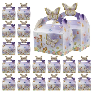 White card gift box set with 3D butterfly handles and purple floral print design