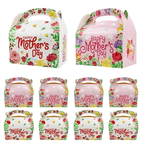 Tragbare Happy Mother's Day Geschenkboxen Weißer Karton Blumenmuster Papierboxen Für Süßigkeiten Muttertagsfeier