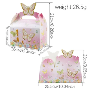 Pink butterfly gift box with 3D topper and dimensions shown in macro view