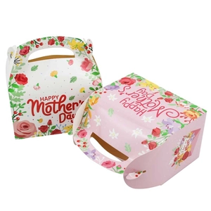 Muttertag Geschenkbox Set mit Blumenmuster und praktischem Tragegriff in Rosa und Weiß