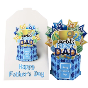 3D pop-up Father's Day greeting card with trophy and world's BEST DAD trophy design