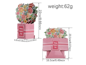 Biglietto 3D festa della mamma a cesto di fiori con dimensioni e specifiche peso
