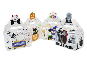 Set mit vier Halloween-Süßigkeitenboxen aus PVC mit Geist- und Kürbismotiven im Detail