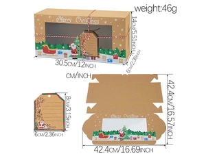 Detail of Christmas kraft paper gift box with PVC window and festive Santa Claus prints