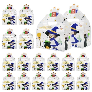 Transparente PVC-Halloween-Geschenkboxen mit Hexe und schwarzer Katze, 16er-Pack Set