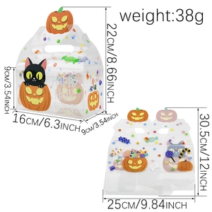 Halloween PVC Geschenktüte mit Kürbismotiv und Maßen in transparenter Ausführung