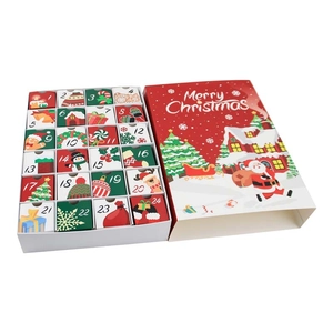 Christmas Advent Calendar Paper Boxes Festive Countdown Drawer Packaging With Cartoon Illustrations Holiday Gift Storage
