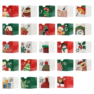 24-piece Christmas advent calendar boxes with festive holiday illustrations and numbers