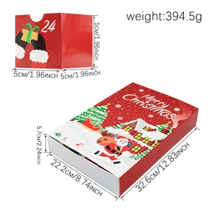 Christmas advent calendar set with 24 small red candy boxes and dimensions in white background