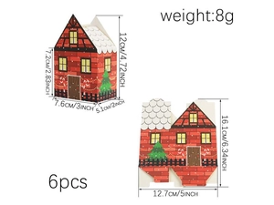 Flat lay and 3D view of Christmas house gift boxes with size specifications in 6pcs set