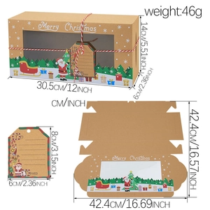 Brown kraft Christmas gift box with PVC window featuring Santa Claus and reindeer graphics