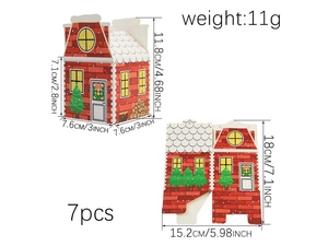 Detailed size specifications for red Christmas house gift boxes with assembly dimensions