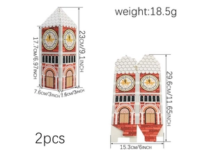 Big Ben style Christmas gift box detail with assembly dimensions and 23cm height