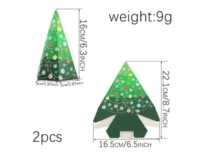 Detail view of 3D Christmas tree gift box showing folded shape and flat dimensions