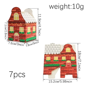 7pcs set of Christmas house shaped paper gift boxes with red brick and snow design