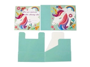 Coffret cadeau boîte à bonbons vert menthe thème licorne avec graphismes arc-en-ciel