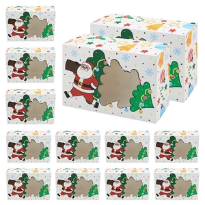 Christmas cardboard gift box with clear PVC window and festive Santa and tree patterns