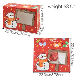 Christmas cardboard gift box with PVC window featuring snowman and snowflake patterns