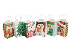 Detailed set of 6 cartoon Christmas kraft paper bags with Nutcracker and Santa patterns