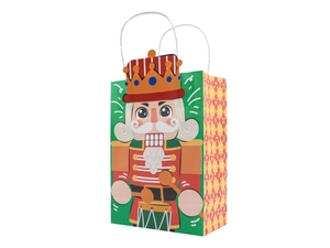 Detail of Nutcracker soldier kraft paper gift bag with white rope handles and diamond pattern