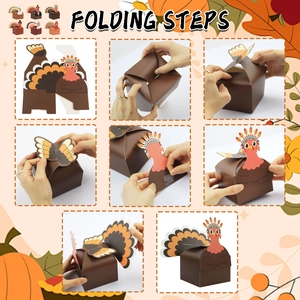 Step-by-step folding instructions for the turkey Thanksgiving gift candy box