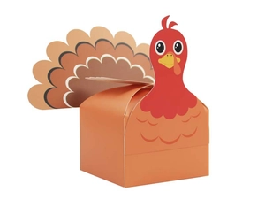 Macro shot of 3D turkey gift box with vibrant orange cardstock and fan tail detail