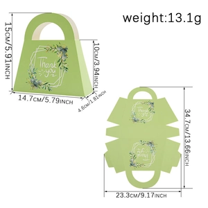 Grüne Hochzeit-Geschenkbox mit Blumen-Design, Tragegriff und 3D-Größenangaben
