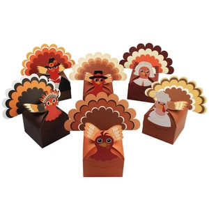 Thanksgiving turkey gift boxes set with colorful pilgrim and chef designs for candy