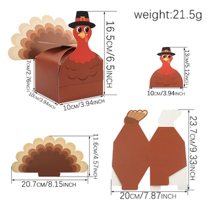 Brown turkey-shaped Thanksgiving gift box with dimensions 16.5cm height and paper material