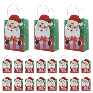 19-piece Christmas kraft gift bag set featuring Santa Claus and white rope handles