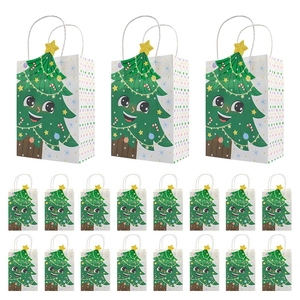 19-piece set of Christmas kraft paper gift bags with cartoon tree prints in two sizes