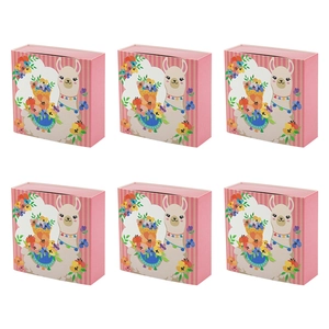 Lot de 6 boîtes cadeaux roses avec motif dessin animé lama et décorations florales