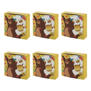 Lot de 6 boîtes à bonbons jaunes en papier avec ours de dessin animé et motif d'abeille
