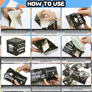 Step-by-step assembly guide for the graduation themed exploding surprise gift box set