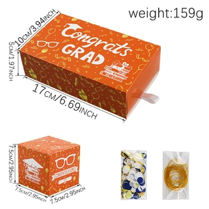 Orange graduation gift box set with congrats grad elements and dimensions included